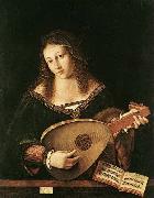 BARTOLOMEO VENETO Woman Playing a Lu oil on canvas